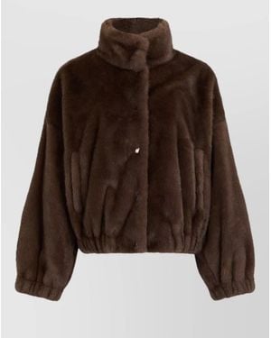 Weekend by Maxmara Short Faux Fur Jacket High Collar - Brown