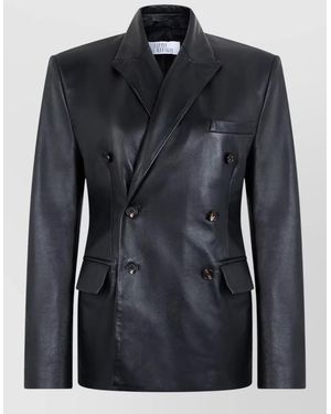 GIUSEPPE DI MORABITO Slim Double Breasted Leather Blazer Coat - Black