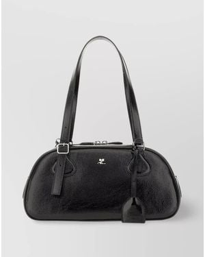 Courreges Shoulder Medium Varnished Leather Shoulder Bag - Black