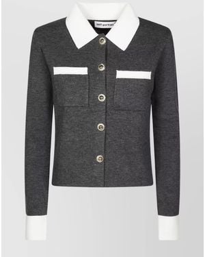 Self-Portrait Wool Blend Contrast Collar Cardigan - Black