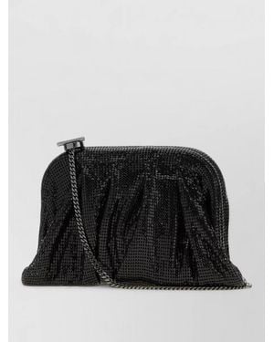 Benedetta Bruzziches Venus Clutch Fabric Chain Strap Pleated - Black