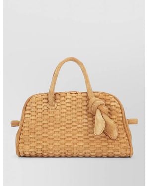 Jacquemus Structured Tote Bag Woven Top Handle Knot - Natural