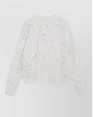 Max Mara Leaf Pattern Crew Neck Textured Knit Jumper - White