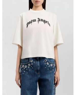 Palm Angels Logo Cropped Cotton T Shirt Crew Neck - Blue