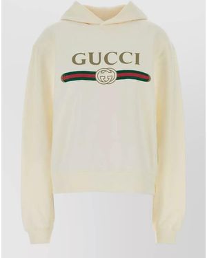 Gucci Cotton Blend Hooded Sweatshirt Long Sleeves - Natural