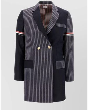 Thom Browne Wool Striped Double-Breasted Blazer - Blue