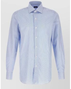 Finamore 1925 Napoli Striped Shirt Button Collar - Blue