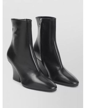 Jil Sander Lune Leather Ankle Boots Curved Heel - Black