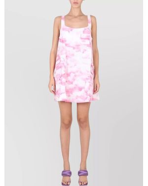 ROTATE BIRGER CHRISTENSEN Mini Naima Dress Cloud Pattern Square Neckline - Pink