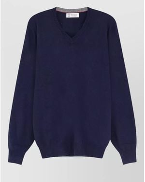 Brunello Cucinelli Cashmere V-Neck Long-Sleeve Jumper - Blue