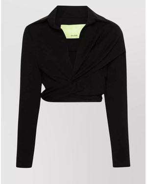 GAUGE81 Cropped Twist Front Shirt With Long Sleeves - Black