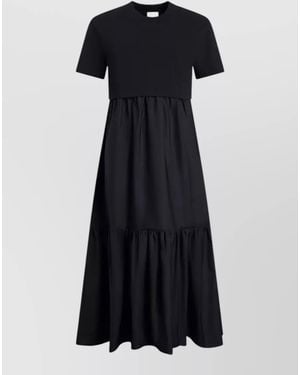 Patou Poplin Volume Midi Dress Crew Neck - Black