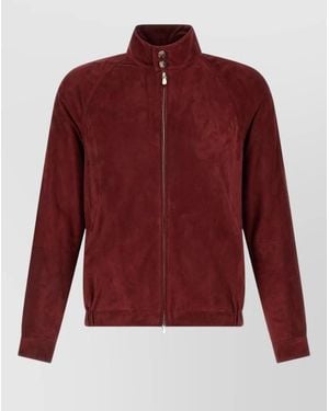 Brunello Cucinelli Suede Jacket High Collar Elasticated Hem - Red