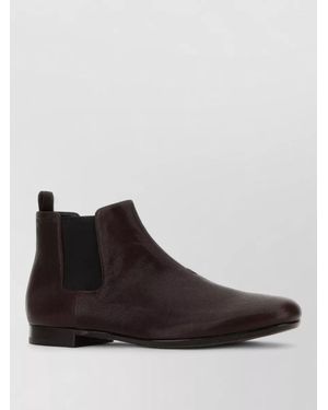 Prada Leather Ankle Boots Almond Toe Pull Tab - Brown