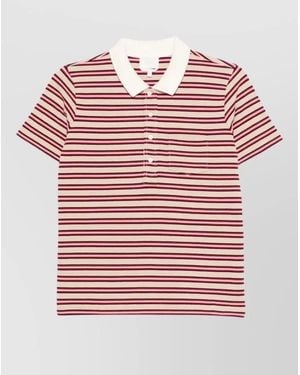 A.P.C. Cotton Polo Shirt Striped Short Sleeves Pocket - Red