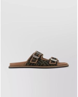 Fendi Embroidered Canvas Sandals - Black