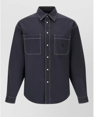 Fendi Ff Selleria Logo Shirt Long Sleeves Pockets - Blue