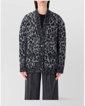 Anine Bing Animal Print Long Sleeve Cardigan - Blue