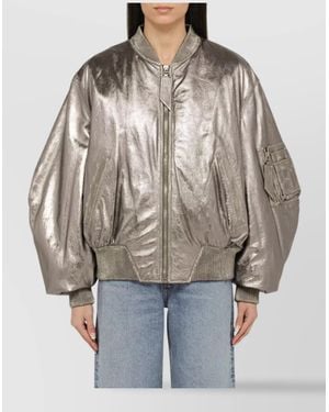 The Attico Lamb Leather Bomber Jacket - Brown