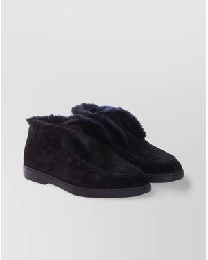Santoni Fur Trim Suede Loafers - Blue