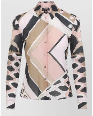 PUCCI Silk Twill Shirt Geometric Pattern - Grey