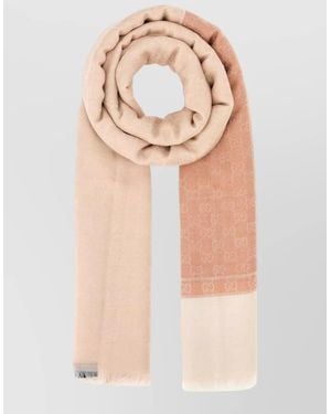 Gucci Cashmere Blend Scarf Two Tone Fringed - Natural