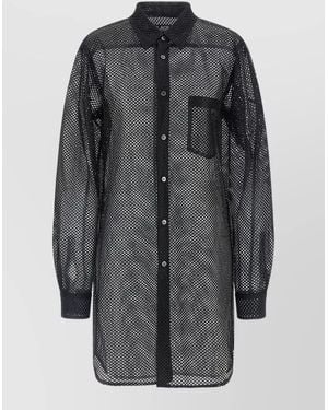 Comme des Garçons Longline Mesh Shirt Featuring Chest Pocket - Grey