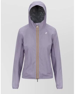 K-Way Hooded Jackets Elastic Cuffs Lightweight Pockets - Purple
