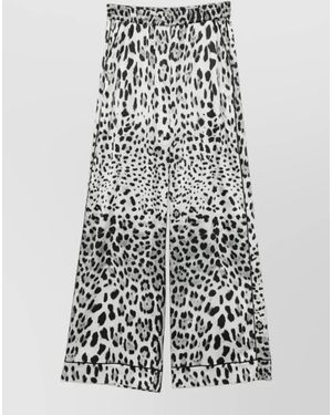 Dolce & Gabbana Silk Leopard-Print Wide-Leg Palazzo Trousers - White