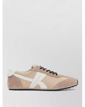 Tory Burch Lace Up Trainers Suede Accents Rubber Sole - Natural