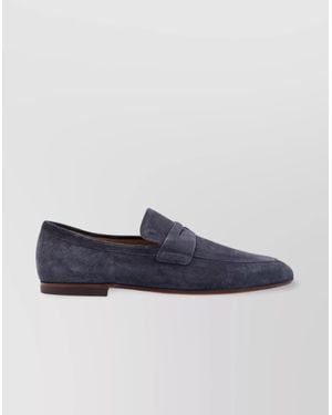 Tod's Almond Toe Leather Loafers With Rubber Heel - Blue