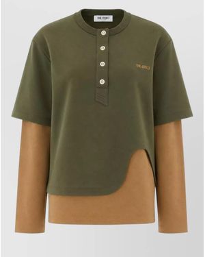 The Attico Cotton Color-Block Crew-Neck Long-Sleeve Knitted Top - Green