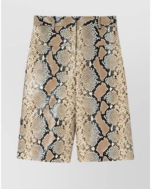 Jil Sander Leather Snake Print Mid-Rise Wide-Leg Bermuda Shorts - Metallic