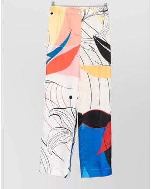 F.R.S For Restless Sleepers Silk Trousers Bold Motif Wide Leg - White