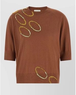 Dries Van Noten Tuan Crew Neck Sweater Embellished Design - Brown