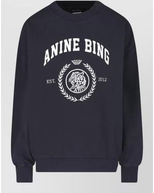 Anine Bing Crew Neck Graphic Print Long Sleeve Top - Blue