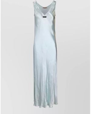 Miu Miu Satin Washed Sleeveless V Neck Maxi Dress - Blue