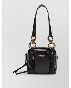 Prada Bucket Bag Double Handles Front Zip Pocket - Black
