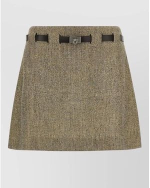 Ferragamo Linen Pleated Mini Skirt - Green