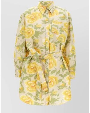 KENZO Peonies Kimono-Sleeve Mini Dress - Yellow