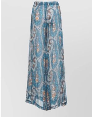 Etro Beach Wide Leg Trousers Sheer Paisley - Blue