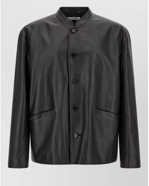 Jil Sander Leather Single Breasted Coat - Black