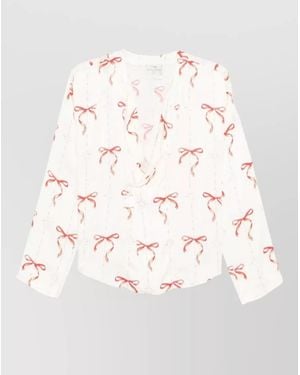 forte_forte Printed V-Neck Long-Sleeve Blouse - Natural