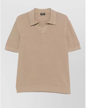 ZEGNA Cotton Polo Shirt Regular Fit Knit - Natural