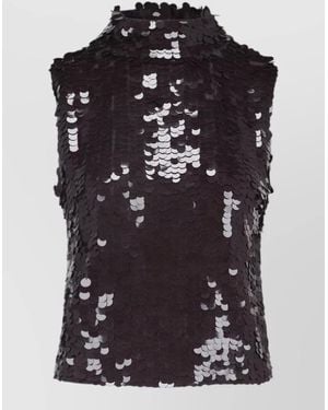 P.A.R.O.S.H. Sequin Top Fitted Silhouette High Neckline - Black