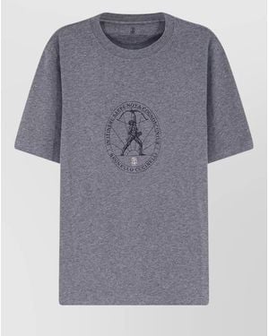 Brunello Cucinelli Crew Neck Graphic Print Short Sleeve Shirt - Grey