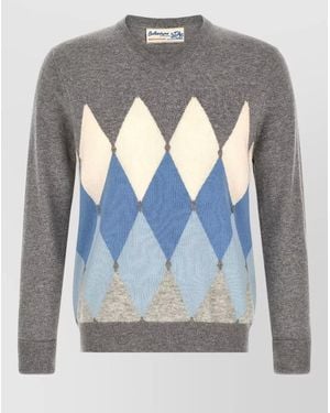 Ballantyne Cashmere V-Neck Regular-Fit Diamond-Intarsia Sweater - Gray