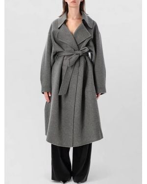 Frankie Shop Wool Trench Coat Belted Oversized Mid Length - Gray