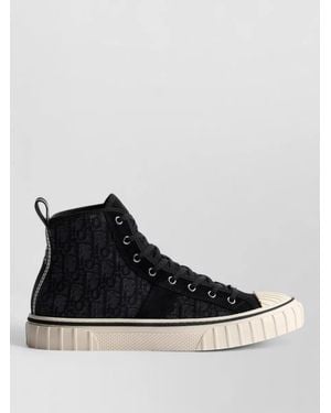 Dior High Top Trainers Contrast Detailing Rubber Sole - Black
