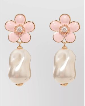 Self-Portrait Floral Crystal Bead Pendant Statement Earrings - Pink